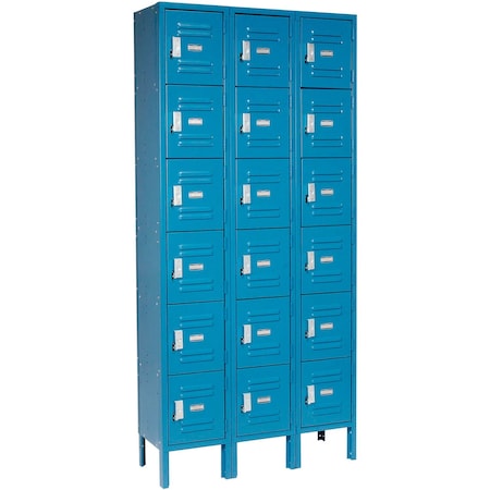Global Industrial 6-Tier 18 Door Box Locker, 12W x 15D x 12H, Blue, Assembled 652157BL